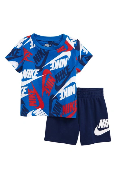 Shop Nike Sportswear Kids' Toss Allover Print Graphic Tee & Shorts Set In Blue Void