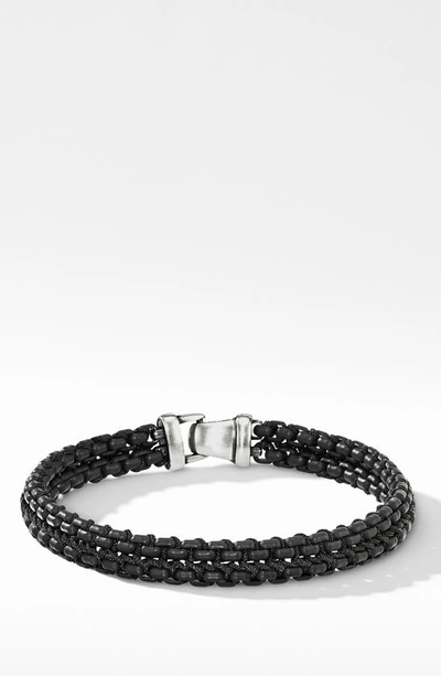 Shop David Yurman Woven Box Chain Bracelet In Black/ Black