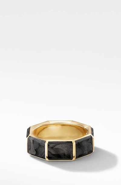 Shop David Yurman Faceted 18k Yellow Gold Band Ring With Forged Carbon In Gold/ Forged Carbon
