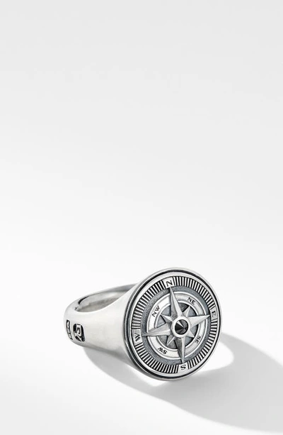 Shop David Yurman Maritime® Compass Signet Ring With Center Black Diamond In Silver/ Black Diamond