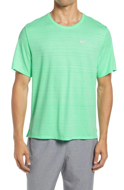 Shop Nike Dri-fit Miler Reflective Running T-shirt In Green Glow/ Silver