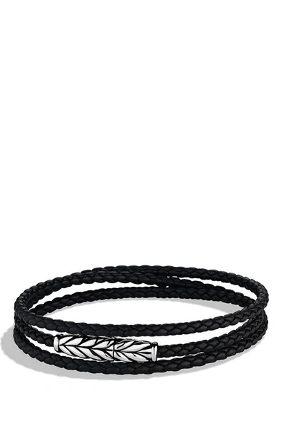 Shop David Yurman Chevron Triple-wrap Bracelet In Black Leather