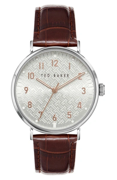 Shop Ted Baker Mimosaa Leather Strap Watch, 41mm In Silverone