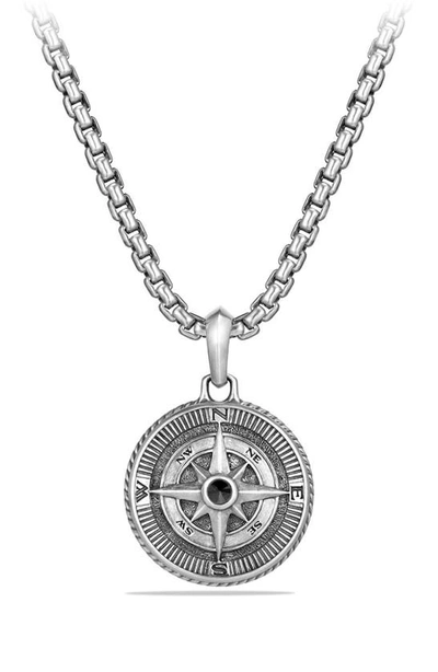 Shop David Yurman Maritime Compass Amulet With Black Diamond In Silver/ Black Diamond