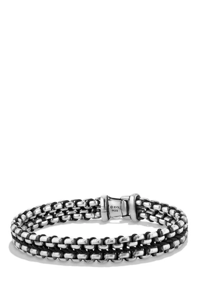 Shop David Yurman Chain Woven Box Chain Bracelet In Silver/ Black