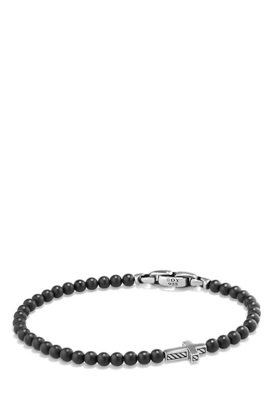 Shop David Yurman Spiritual Beads Cross Bead Bracelet With Semiprecious Stones In Silver/ Black Onyx