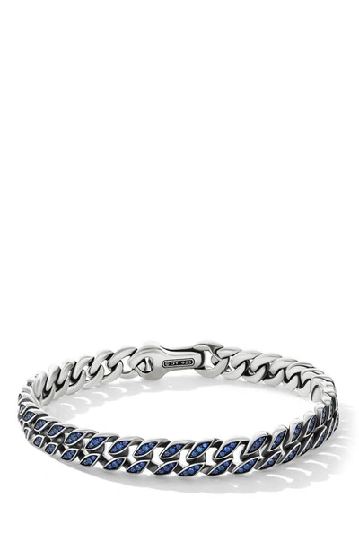 Shop David Yurman Pavé Curb Chain Bracelet In Silver Pave/ Sapphire