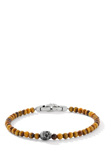 Shop David Yurman Spiritual Beads Skull Bracelet With Lapis In Silver/ Tigers Eye