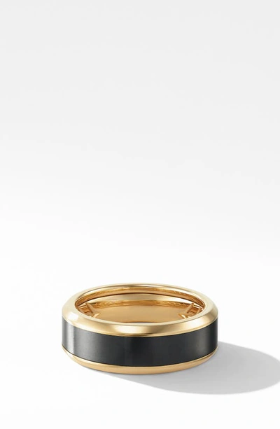 Shop David Yurman Beveled Band Ring In 18k Yellow Gold With Black Titanium In Gold/ Black Titanium