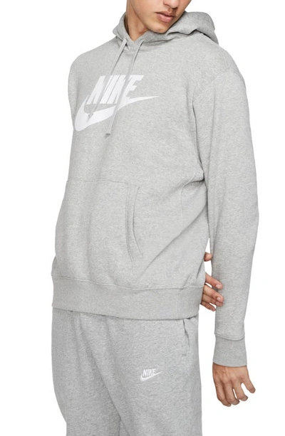 Shop Nike Sportswear Club Fleece Logo Hoodie In Dark Grey Heather/ White