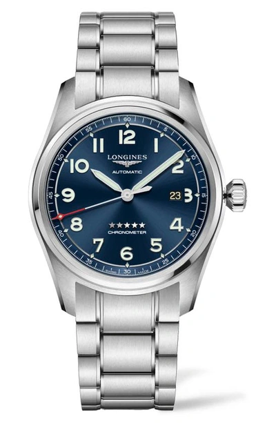 Shop Longines Spirit Automatic Bracelet Watch, 42mm In Blue/ Silver