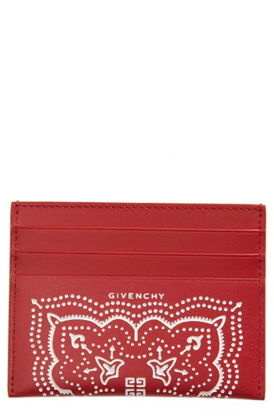 Shop Givenchy Bandana Print Leather Card Case In Red