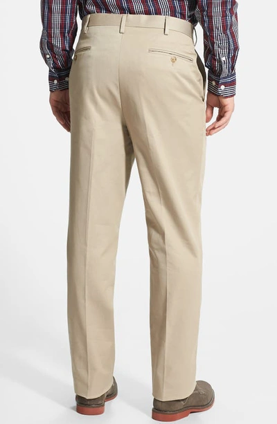 Shop Berle Flat Front Classic Fit Cotton Dress Pants In Khaki