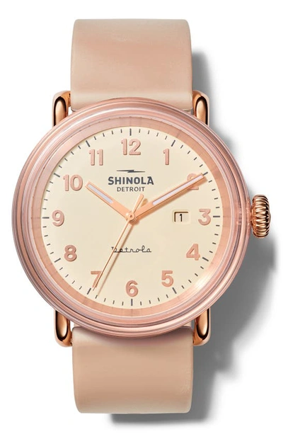 Shop Shinola Detrola Lipstick Silicone Strap Watch, 43mm In Blush/ Cream/ Rose Gold