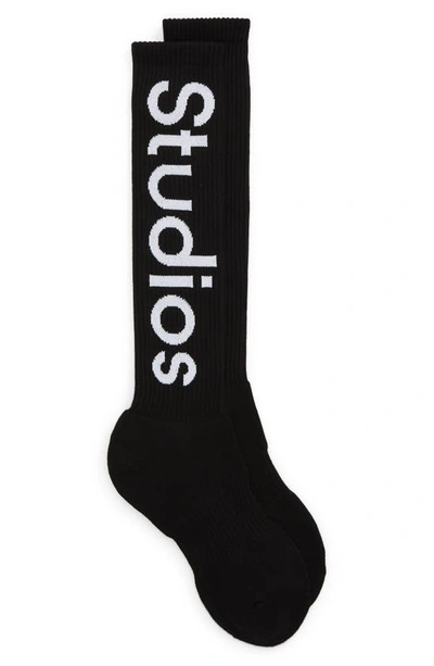 Shop Acne Studios Logo Rib Socks In Black