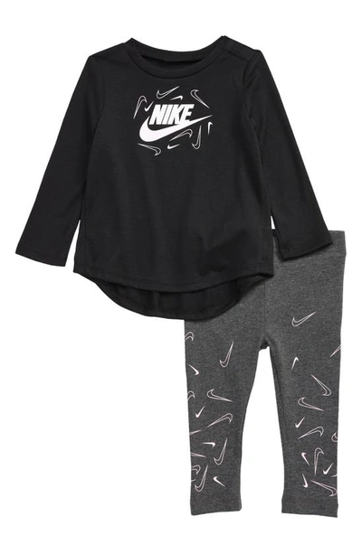 Shop Nike Swoosh Graphic Shirt & Gradient Leggings Set In Black Silver