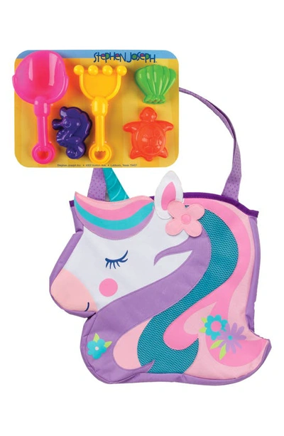 Shop Stephen Joseph Unicorn Beach Tote & Sand Toys In Pink/ Purple