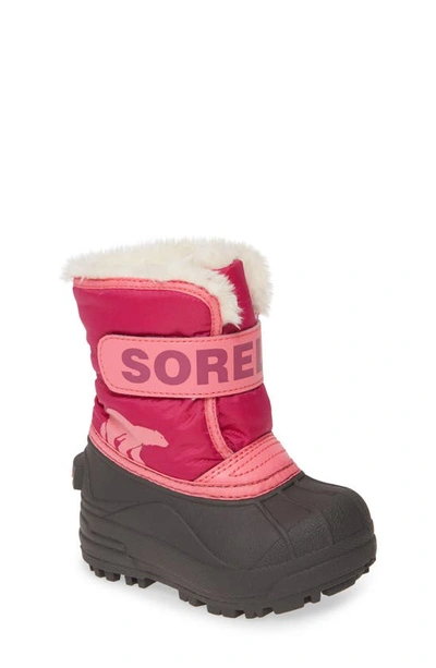 Shop Sorel Kids' Snow Commander Insulated Waterproof Boot In Tropic Pink/ Deep Blush