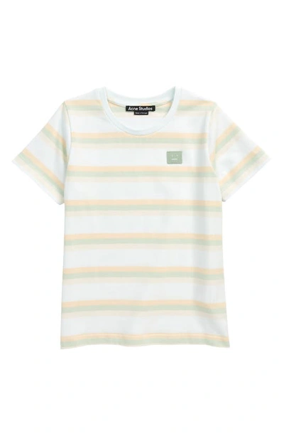 Shop Acne Studios Kids' Mini Nash Stripe Face Patch T-shirt In Pale Green