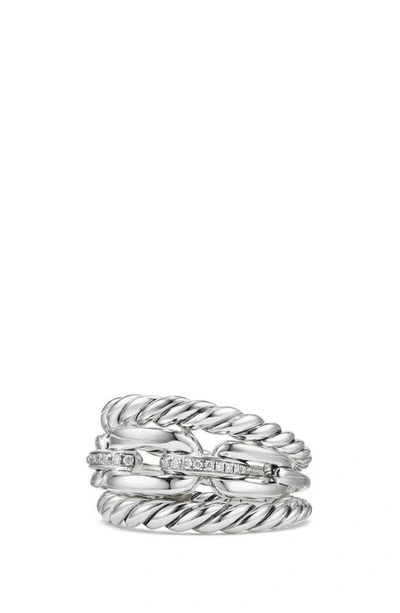 Shop David Yurman Wellesley Three-row Ring With Diamonds In Silver