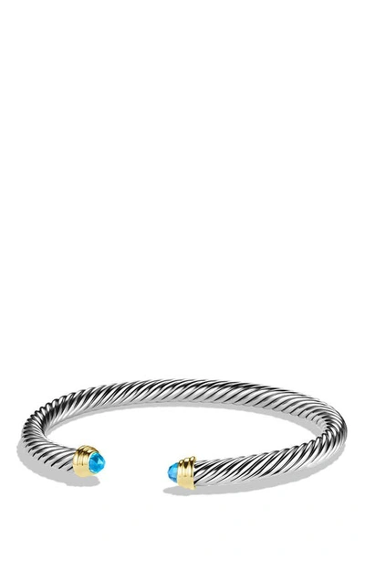 Shop David Yurman Cable Classics Bracelet With Semiprecious Stones & 14k Gold, 5mm In Blue Topaz