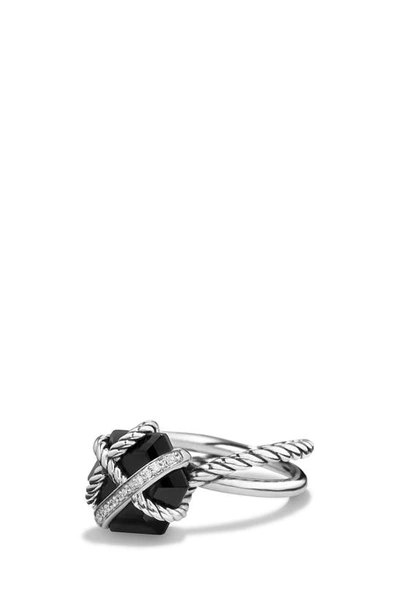 Shop David Yurman Cable Wrap Ring With Semiprecious Stone And Diamonds In Black Onyx