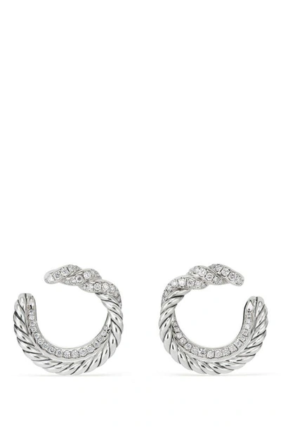 Shop David Yurman Continuance Hoop Earrings With Diamonds In Silver/ Diamond