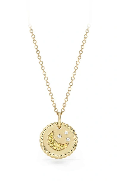 Shop David Yurman Cable Collectibles Moon & Stars Necklace With Diamonds & Yellow Sapphires In Gold/ Diamond/ Yellow Sapphire