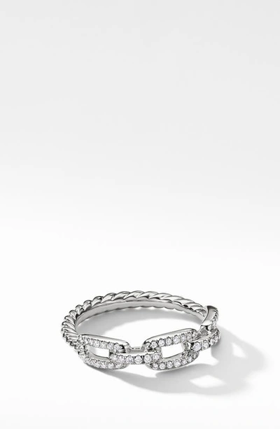 Shop David Yurman Stax Single Row Pave Chain Link Ring With Diamonds In White Gold