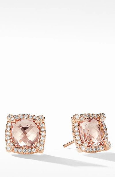 Shop David Yurman Châtelaine Pavé Bezel Stud Earrings With Morganite And Diamonds In Rose Gold/ Diamond/ Morganite