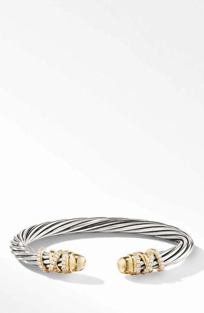 Shop David Yurman Helena Bracelet With Diamonds In Gold/ Silver/ Gold Dome