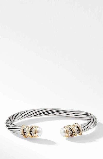 Shop David Yurman Helena Bracelet With Diamonds In Gold/ Silver/ Pearl
