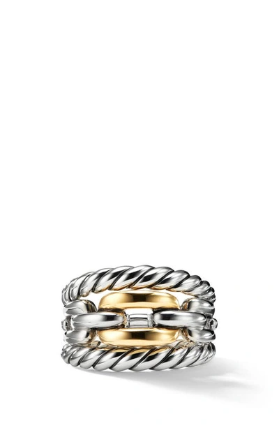 Shop David Yurman Wellesley Link Three-row Ring With 18k Gold In 18k Yellow Gold/ Silver