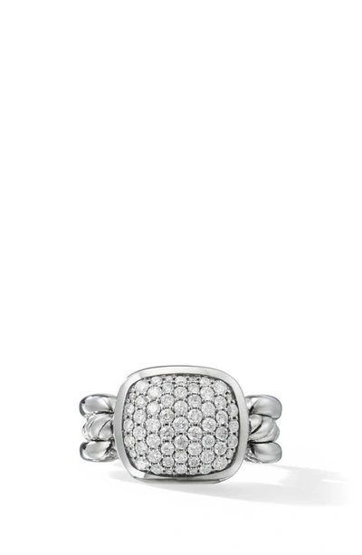 Shop David Yurman Wellesley Link Ring With Diamonds In Silver/ Diamond