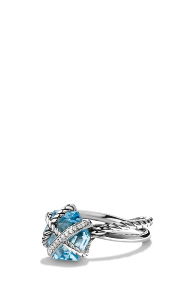 Shop David Yurman Cable Wrap Ring With Semiprecious Stone And Diamonds In Blue Topaz