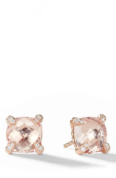Shop David Yurman Châtelaine® Morganite 18k Rose Gold Stud Earrings With Diamonds In Rose Gold/ Diamond/ Morganite