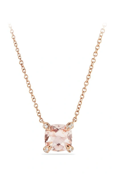 Shop David Yurman Châtelaine® 18k Rose Gold Pendant Necklace With Diamonds In Rose Gold/ Diamond/ Morganite
