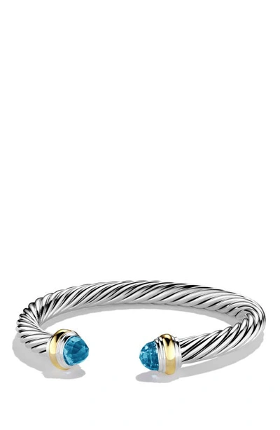 Shop David Yurman Cable Classics Bracelet With Semiprecious Stones & 14k Gold, 7mm In Blue Topaz