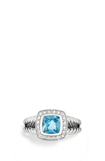 Shop David Yurman Albion Petite Ring With Semiprecious Stone & Diamonds In Blue Topaz