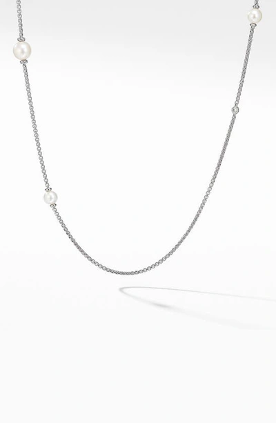 Shop David Yurman Diamond & Pearl Chain Necklace In Silver/ Diamond/ Pearl