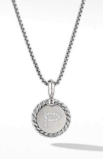 Shop David Yurman Initial Charm Necklace With Diamonds In Silver/ Diamond-p