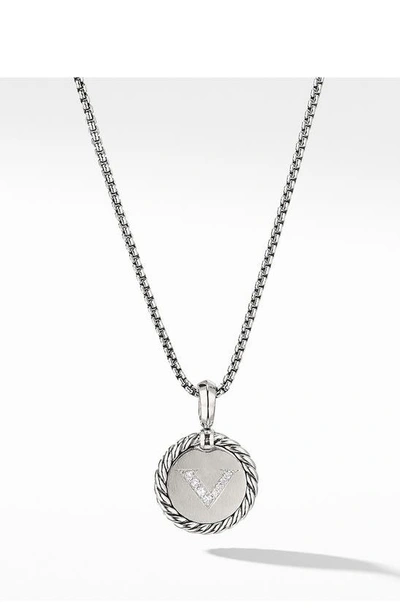 Shop David Yurman Initial Charm Necklace With Diamonds In Silver/ Diamond-v