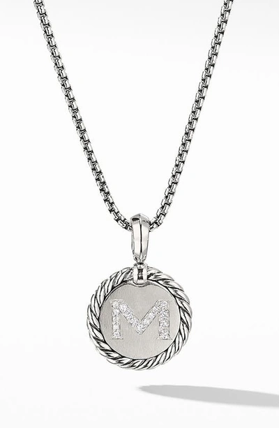 Shop David Yurman Initial Charm Necklace With Diamonds In Silver/ Diamond-m