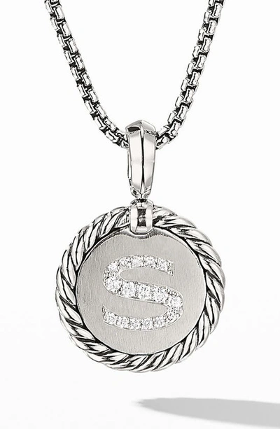 Shop David Yurman Initial Charm Necklace With Diamonds In Silver/ Diamond-s
