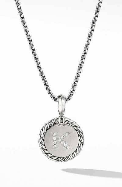Shop David Yurman Initial Charm Necklace With Diamonds In Silver/ Diamond-k