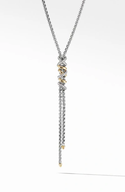 Shop David Yurman Helena Y-necklace With 18k Yellow Gold With Diamonds In Silver/ Diamond