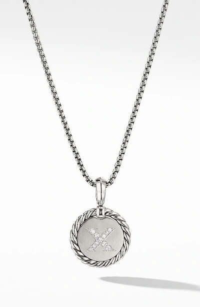 Shop David Yurman Initial Charm Necklace With Diamonds In Silver/ Diamond-x