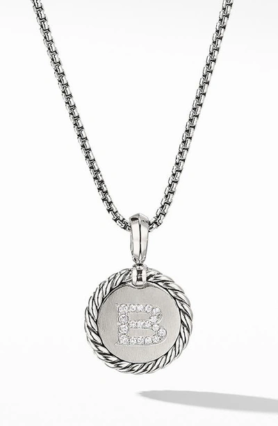Shop David Yurman Initial Charm Necklace With Diamonds In Silver/ Diamond-b