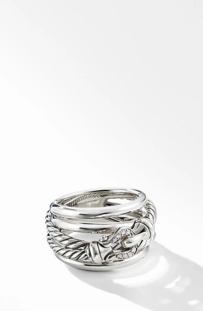 Shop David Yurman Buckle Ring With Diamonds In Silver/ Diamond