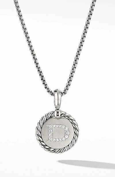 Shop David Yurman Initial Charm Necklace With Diamonds In Silver/ Diamond-d